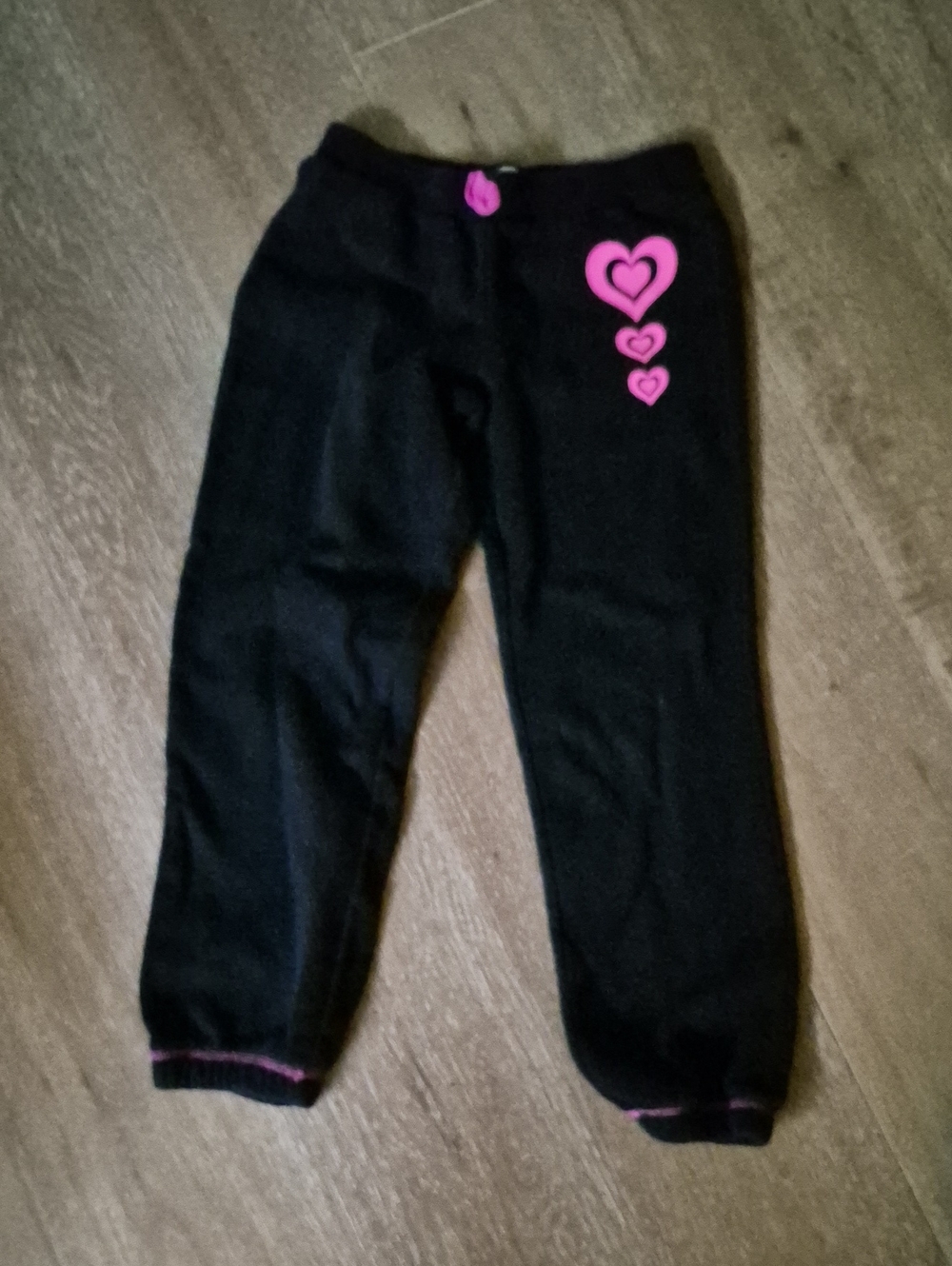 The Children's Place Black Fleece Joggers with Pink Heart Graphics